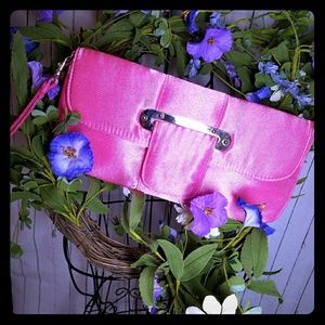 New Hot Pink Satin Wristlet Clutch